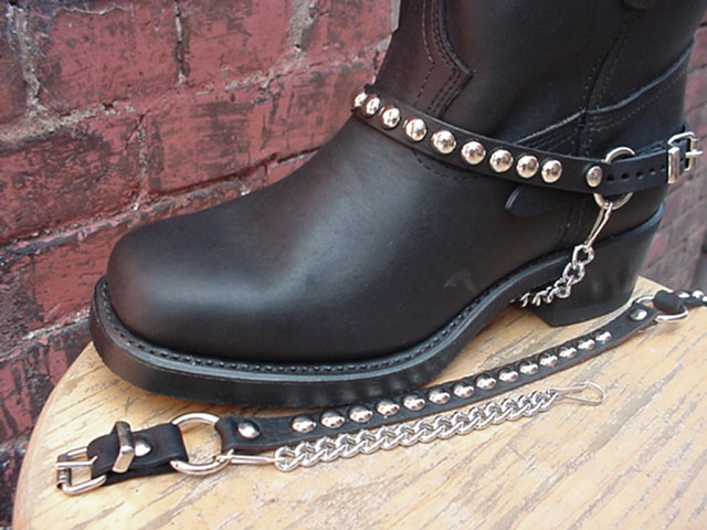 WESTERN BOOTS BOOT CHAINS BLACK TOPGRAIN COWHIDE LEATHER WITH ROUND ...